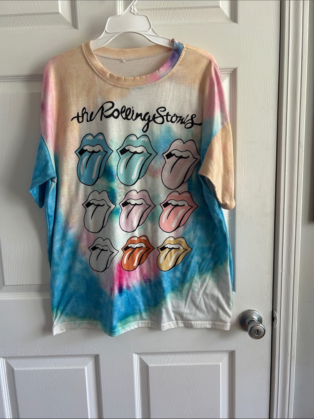 The Rolling Stones Women’s Tie-Dye Tee - Blue, Pink, Peach, Cream